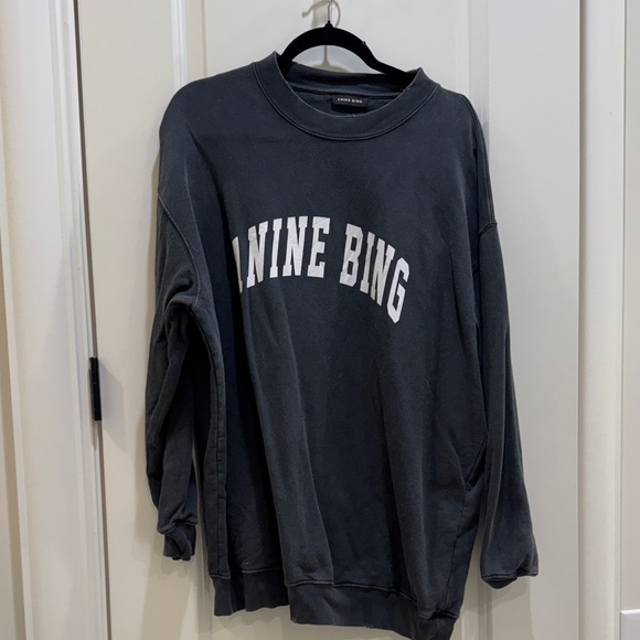 Anine Bing Charcoal Sweatshirt with White Lettering - Picture 1 of 2